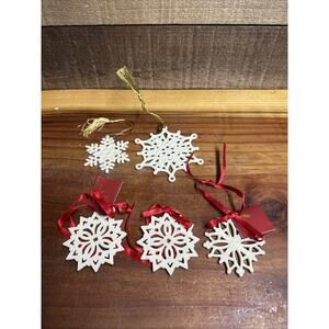 Lenox Snowflake Fantasies 5-Piece Christmas Porcelain Ornaments 3” And 4”